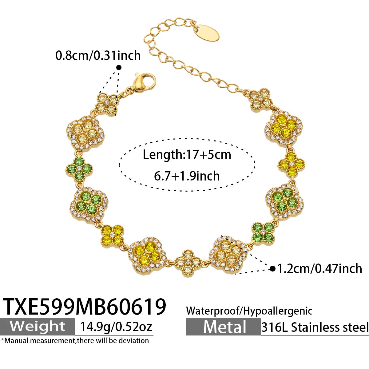 Parure zircons multicolores – Bracelet – coloris F