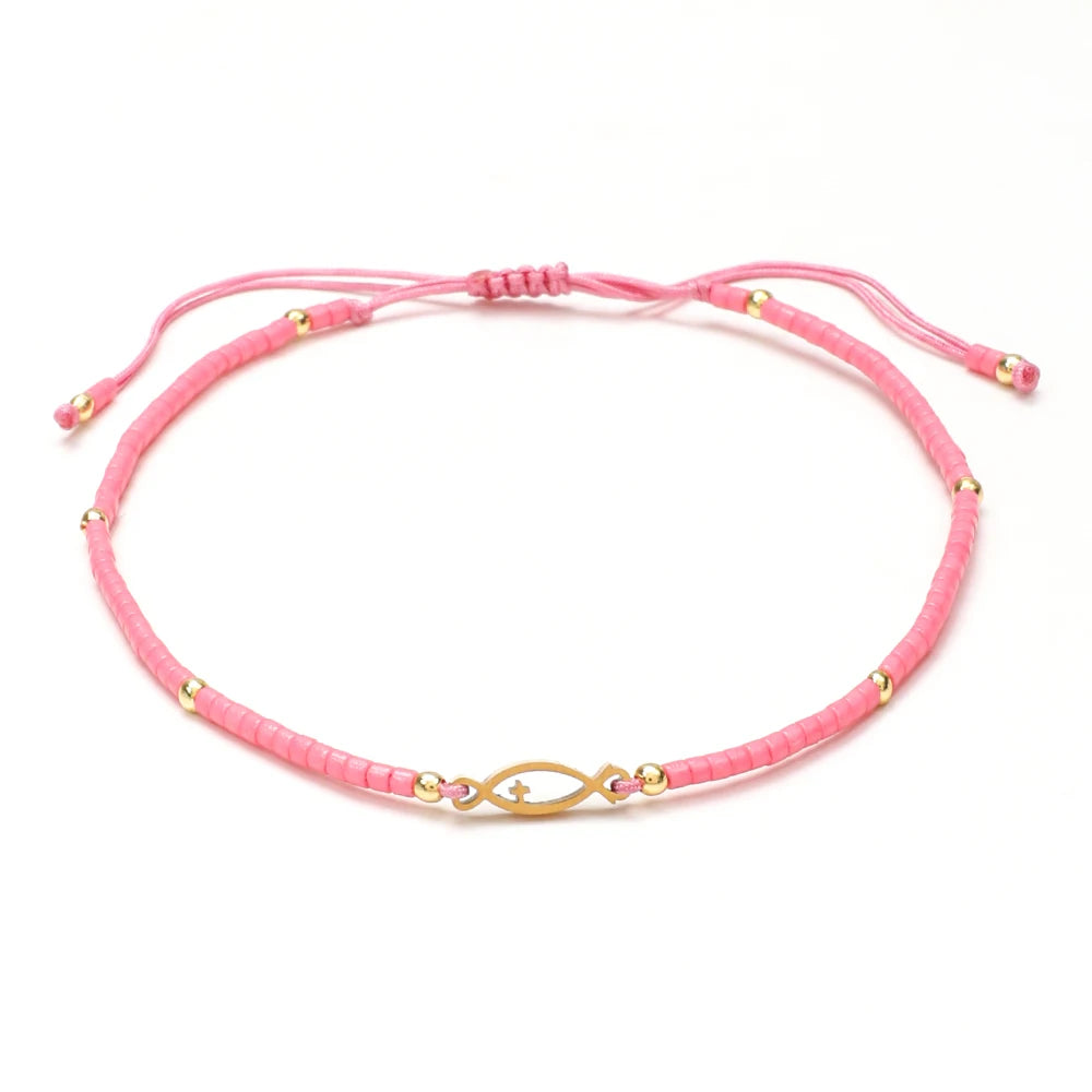 Bracelet fin perles de verre colorées – Vieux rose