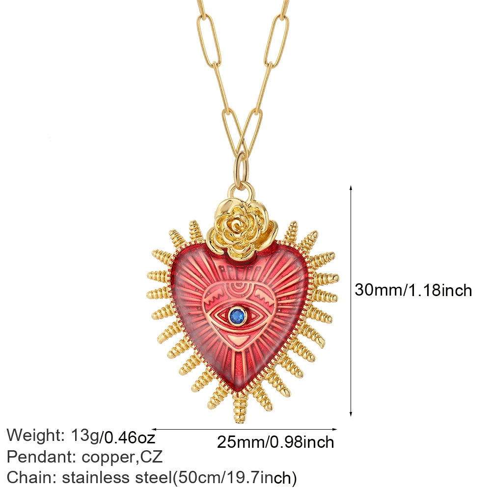 Collier long mauvais œil et cœur doré – modèle 22