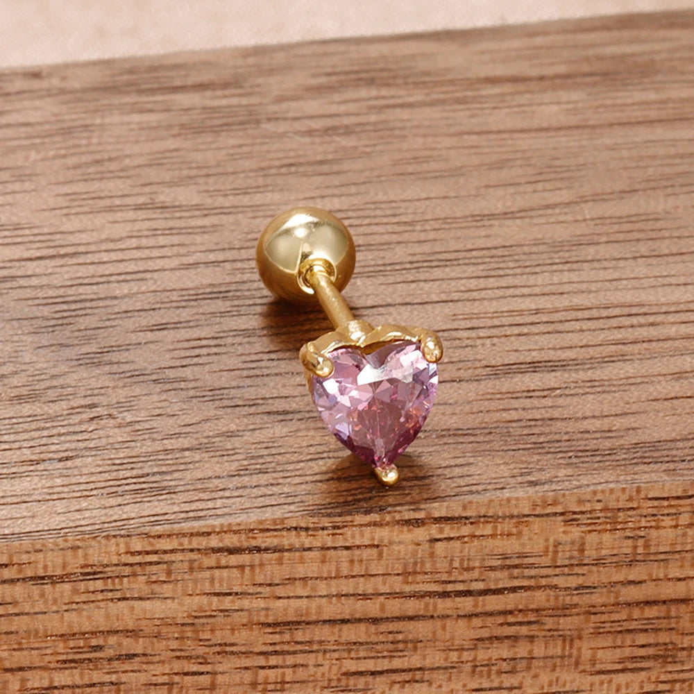 Puces d'oreilles cœur zircon – Doré – violet