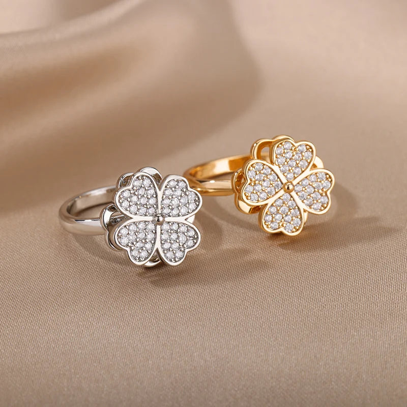 Bague anti-stress spinner trèfle doré – vue 4