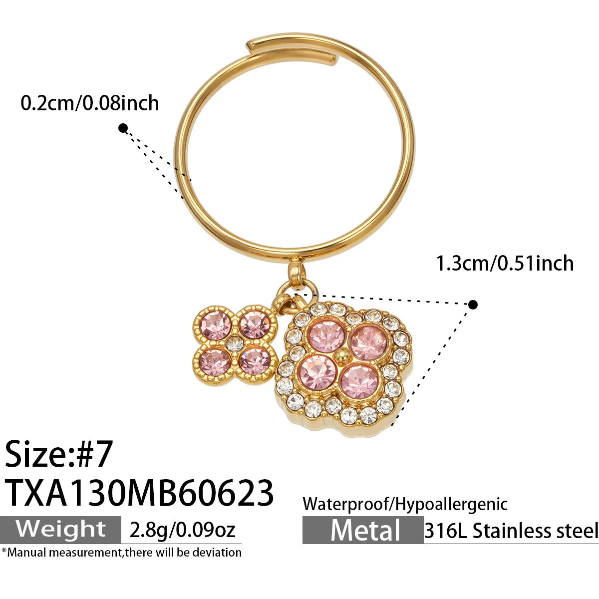 Parure zircons colorés – Bague – rose