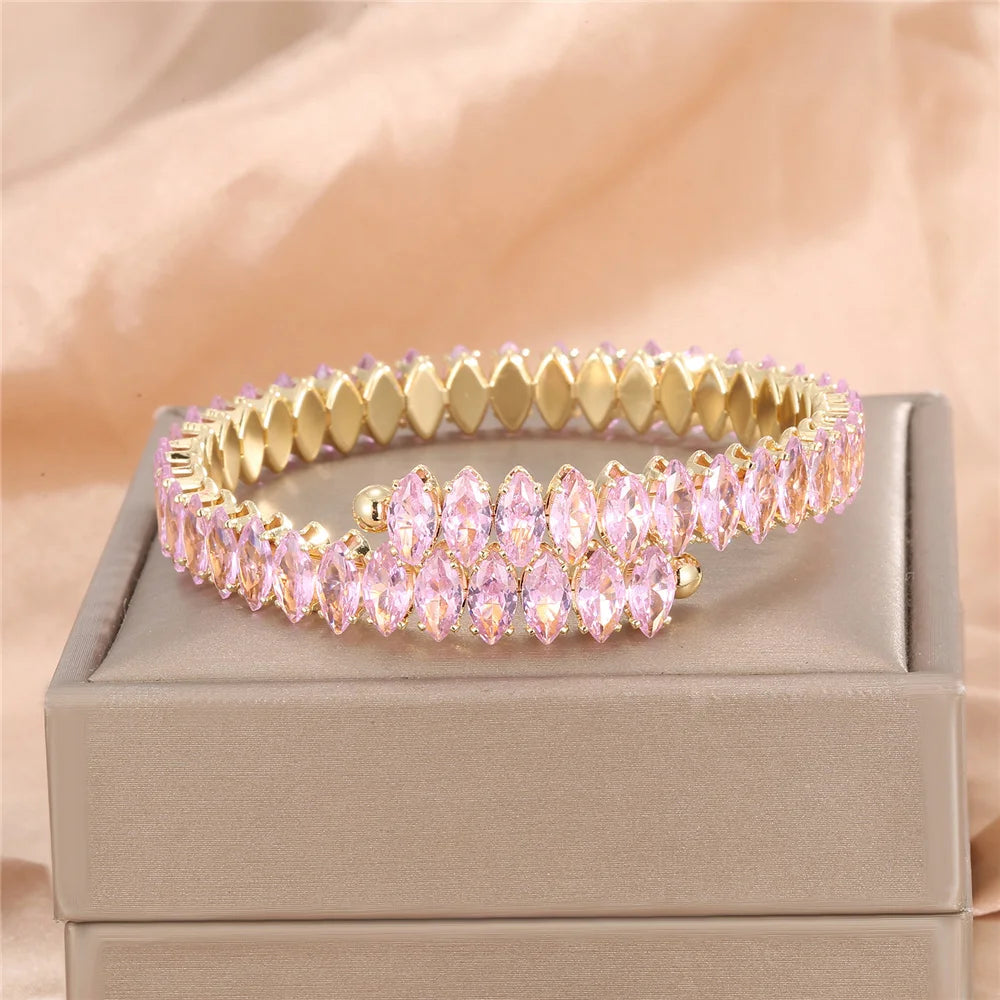 Bracelet ajustable pierres colorées – Rose