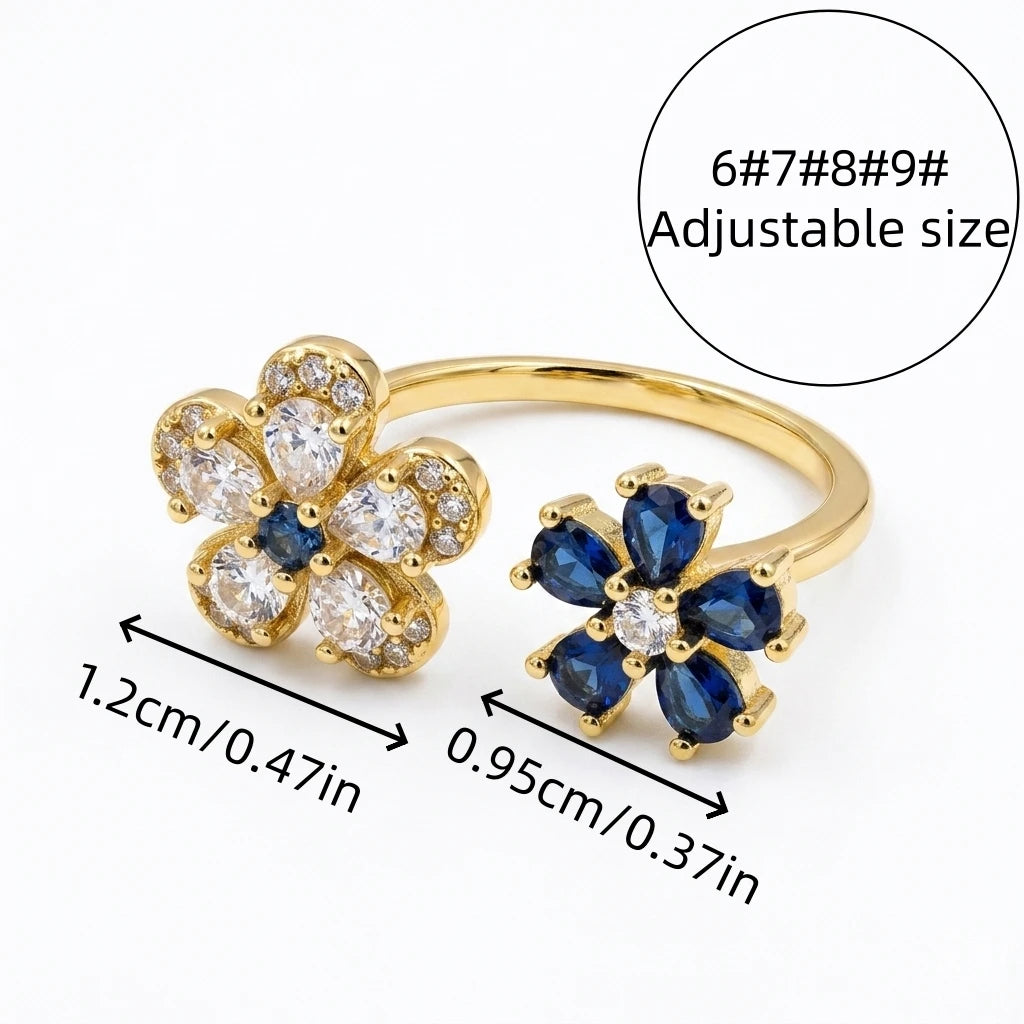 Bague ouverte double fleur zircon – vue 6