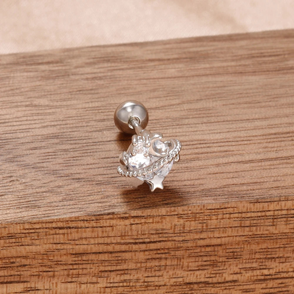 Puces d'oreilles cœur zircon – Argenté – blanc (modèle 2)
