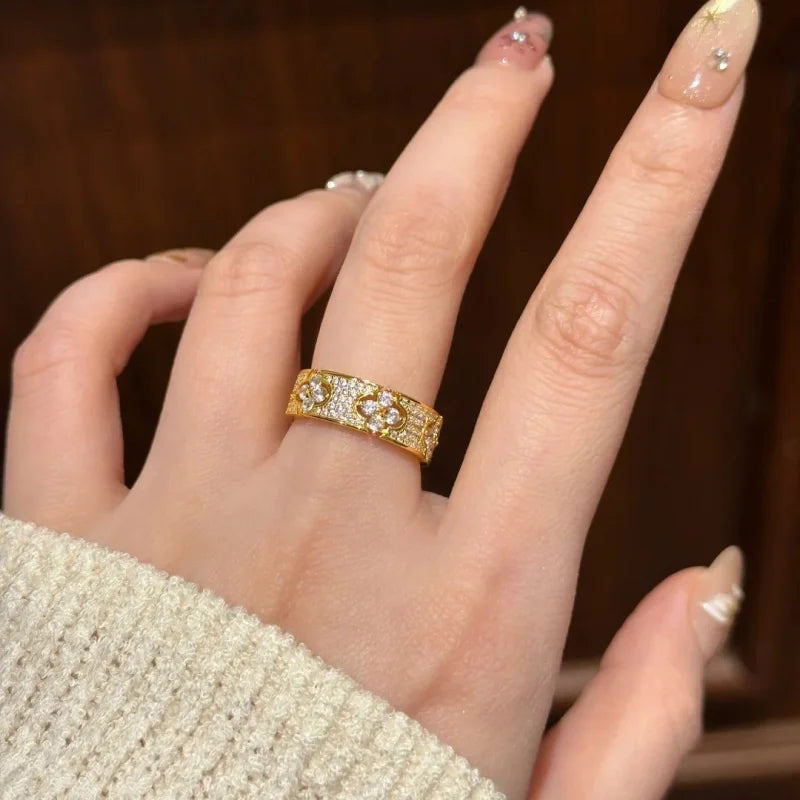 Bague réglable fleur de cristal – Doré