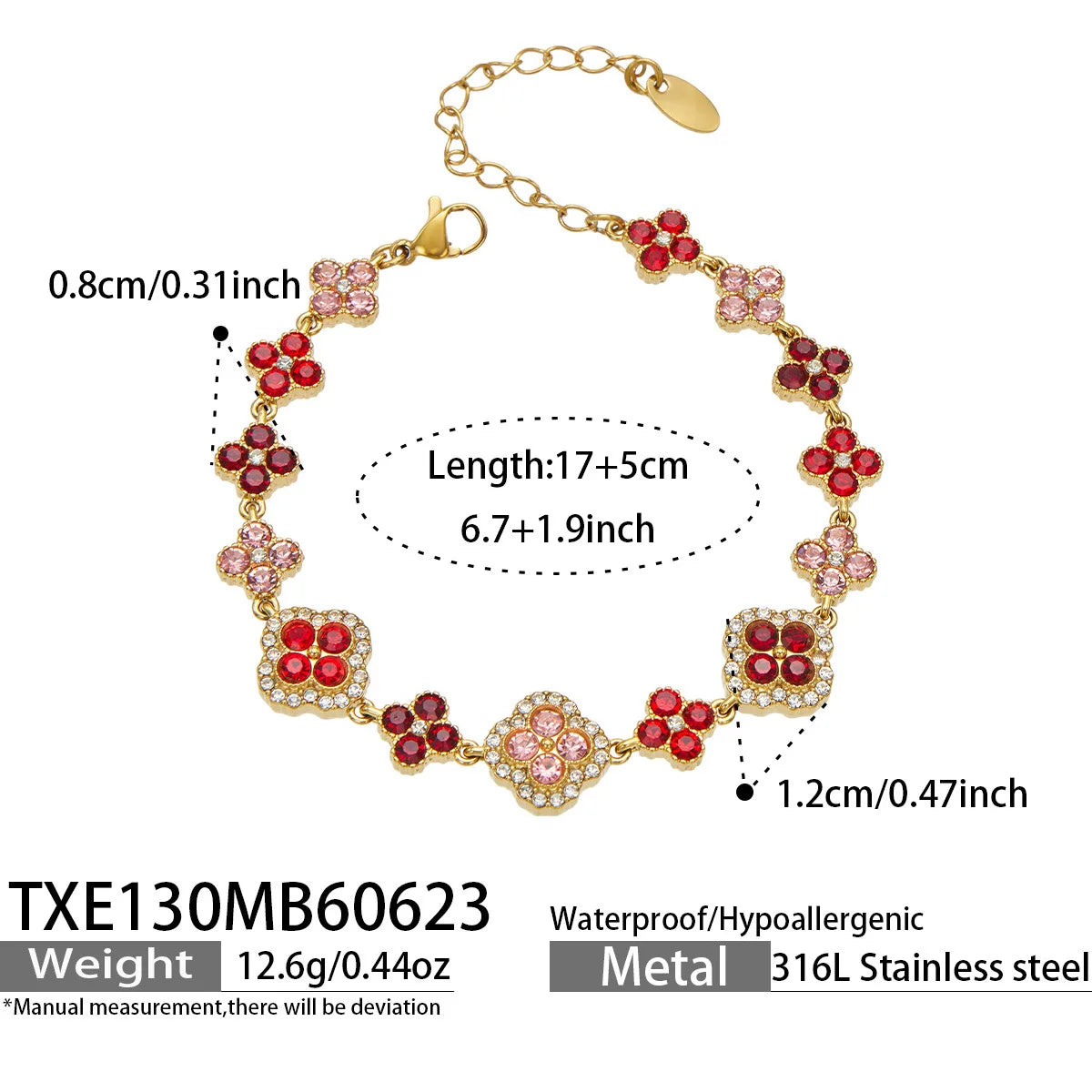 Parure zircons colorés – Bracelet – rose