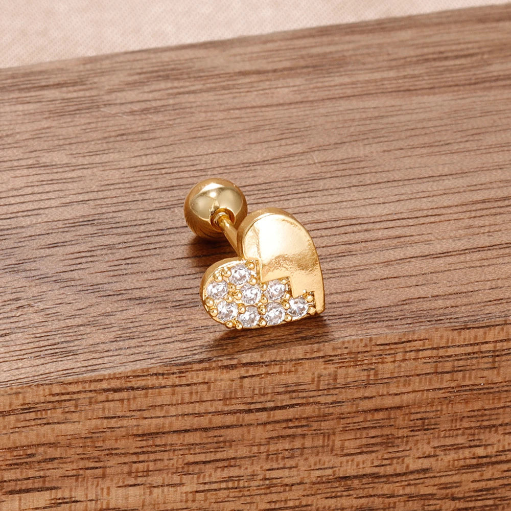 Puces d'oreilles cœur zircon – Doré – blanc (modèle 5)