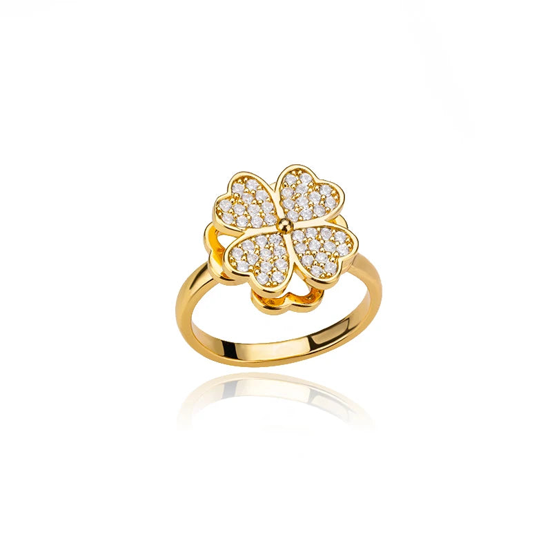 Bague anti-stress spinner trèfle doré – modèle 2
