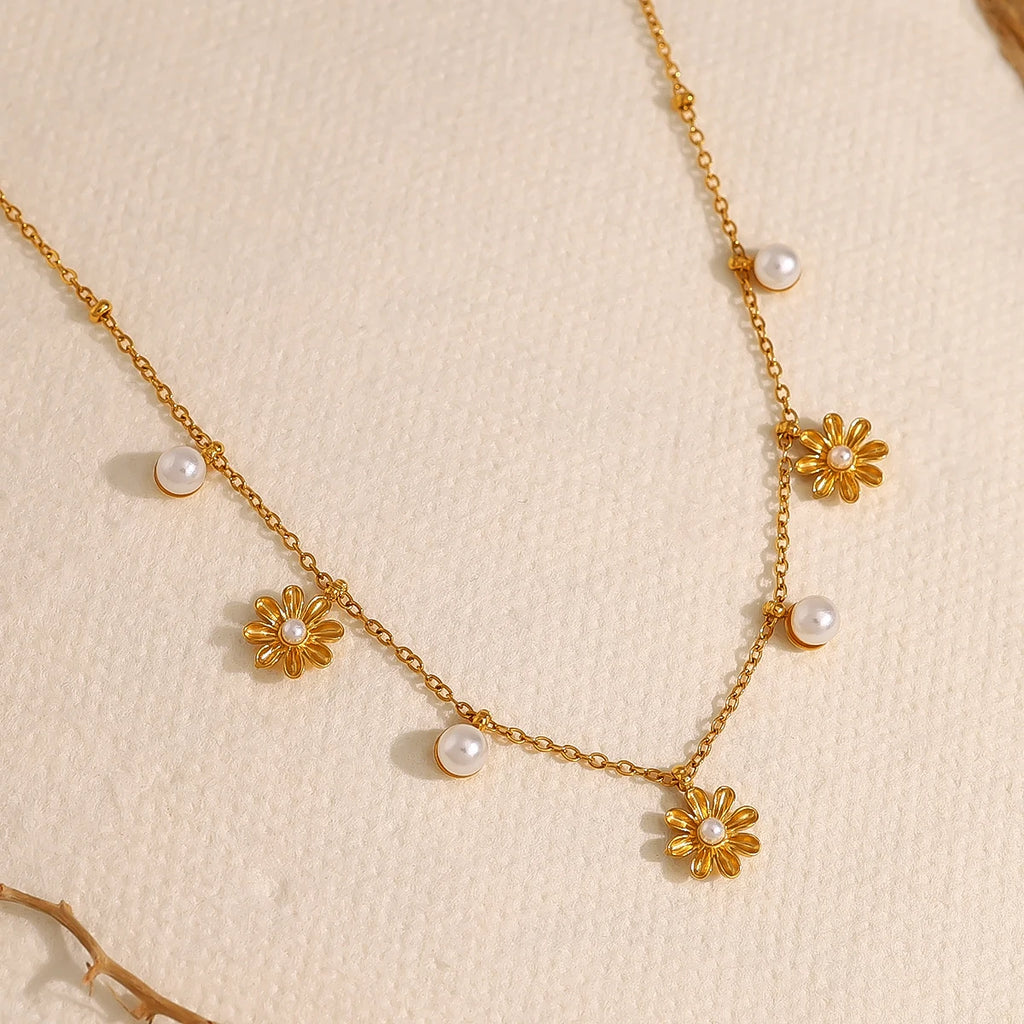 Collier perle et fleur vintage – vue 3