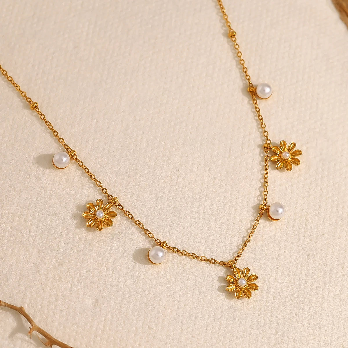 Collier perle et fleur vintage – vue 3