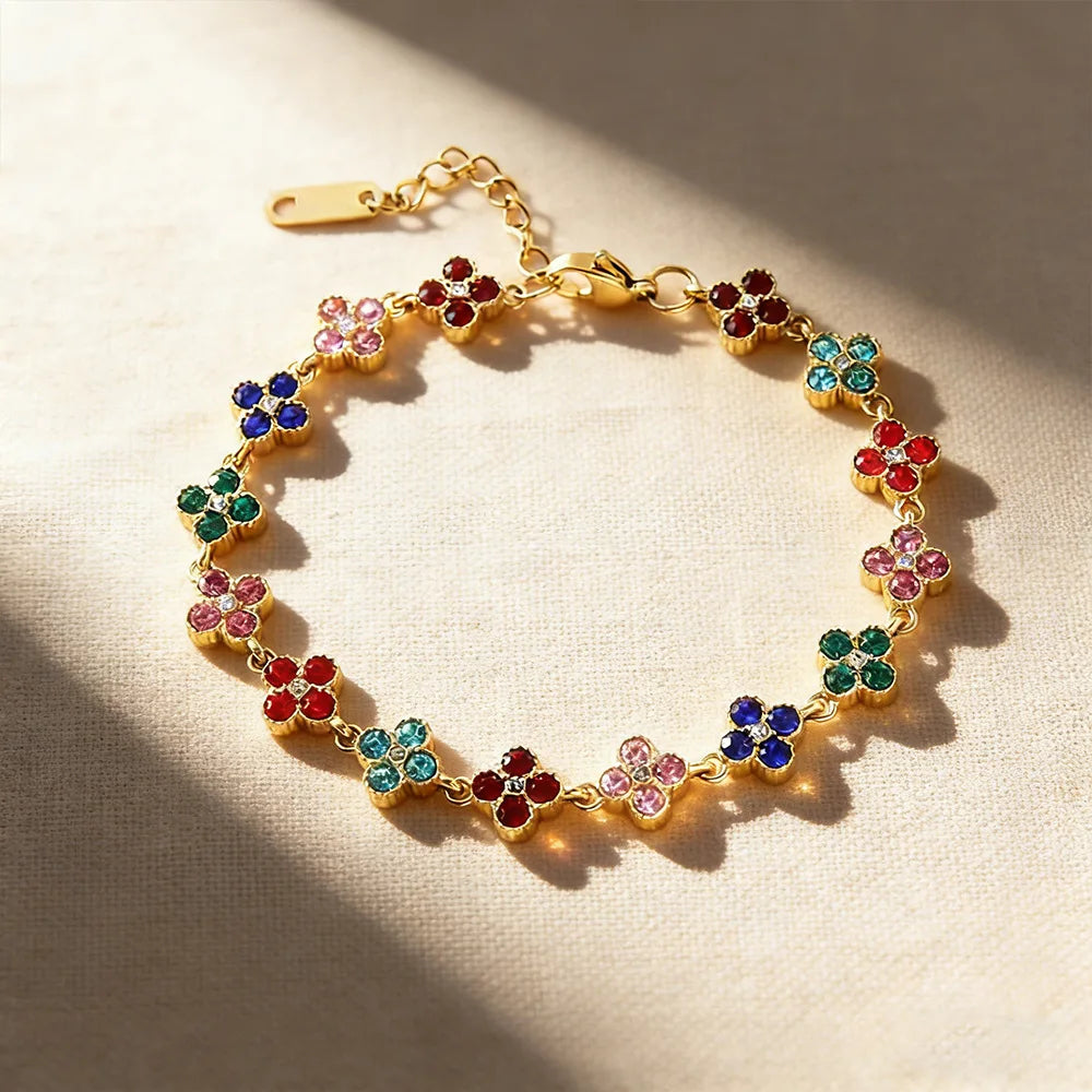 Bracelet ajustable fleurs zircon - Harmonia Ibiza