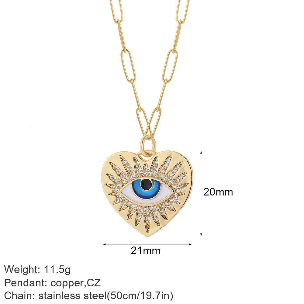 Collier pendentif cœur, étoile et mauvais œil