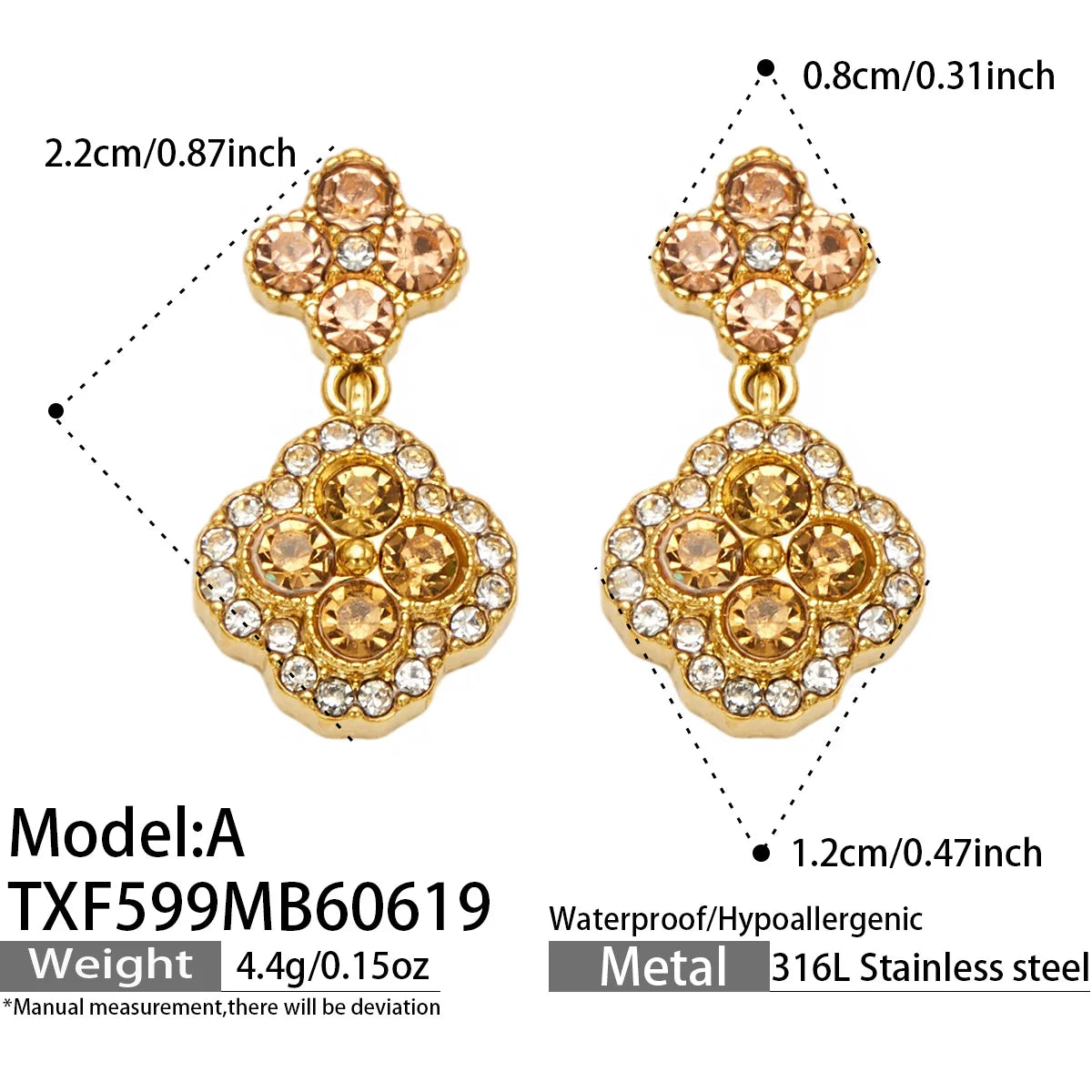 Parure zircons multicolores – Boucles d'oreilles B – coloris G