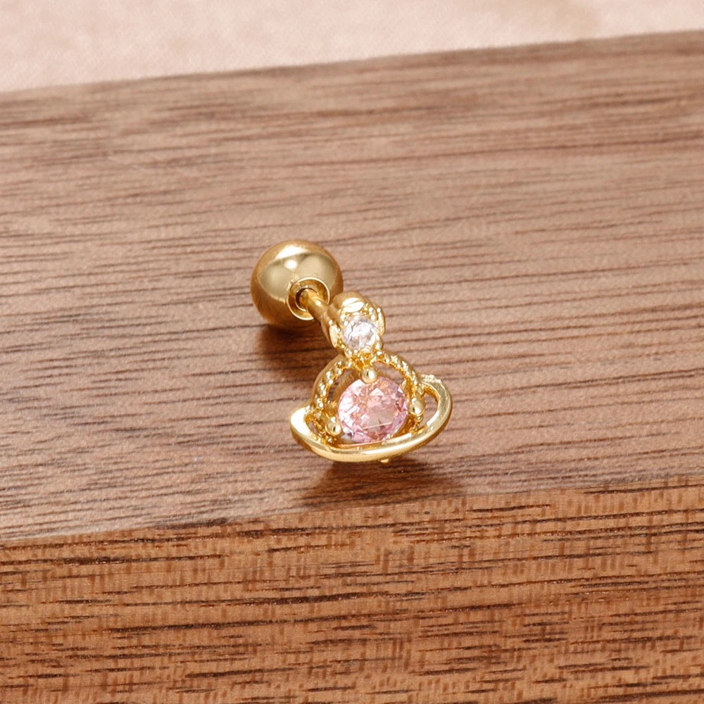 Puces d'oreilles cœur zircon – Doré – rose