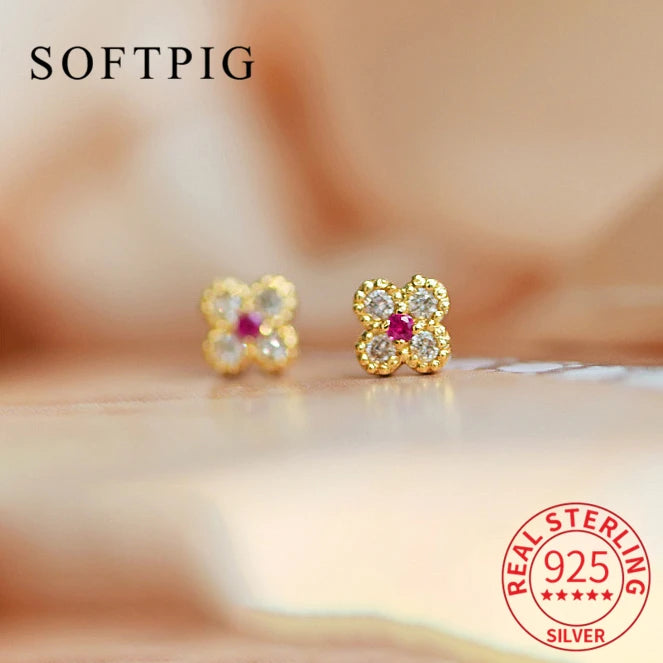 Boucles d'oreilles puces fleur zircon – Harmonia Ibiza