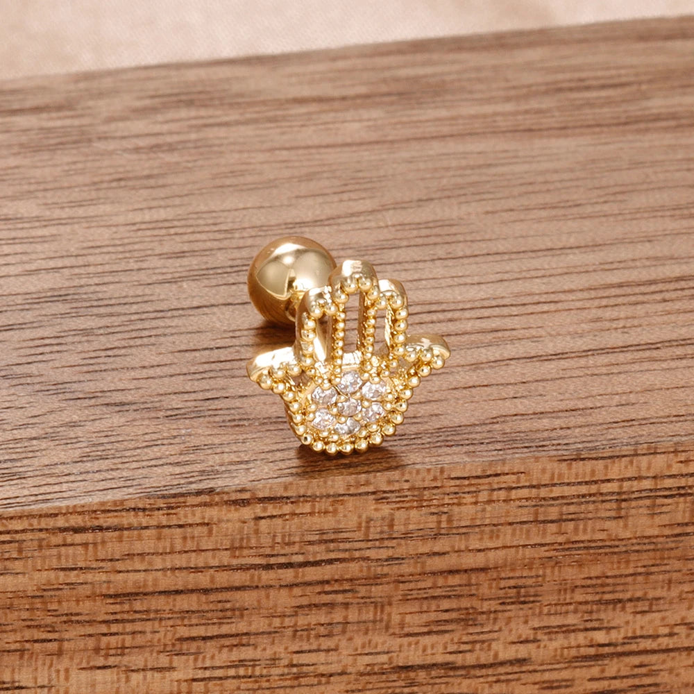 Puces d'oreilles cœur zircon – Doré – blanc (modèle 2)