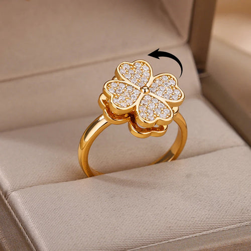 Bague anti-stress spinner trèfle doré – Harmonia Ibiza