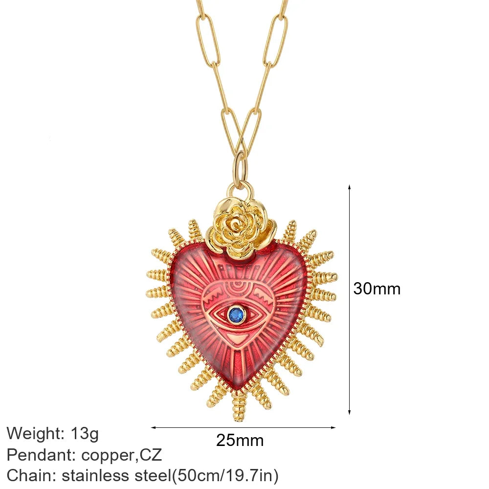 Collier pendentif cœur, étoile et mauvais œil – modèle 12