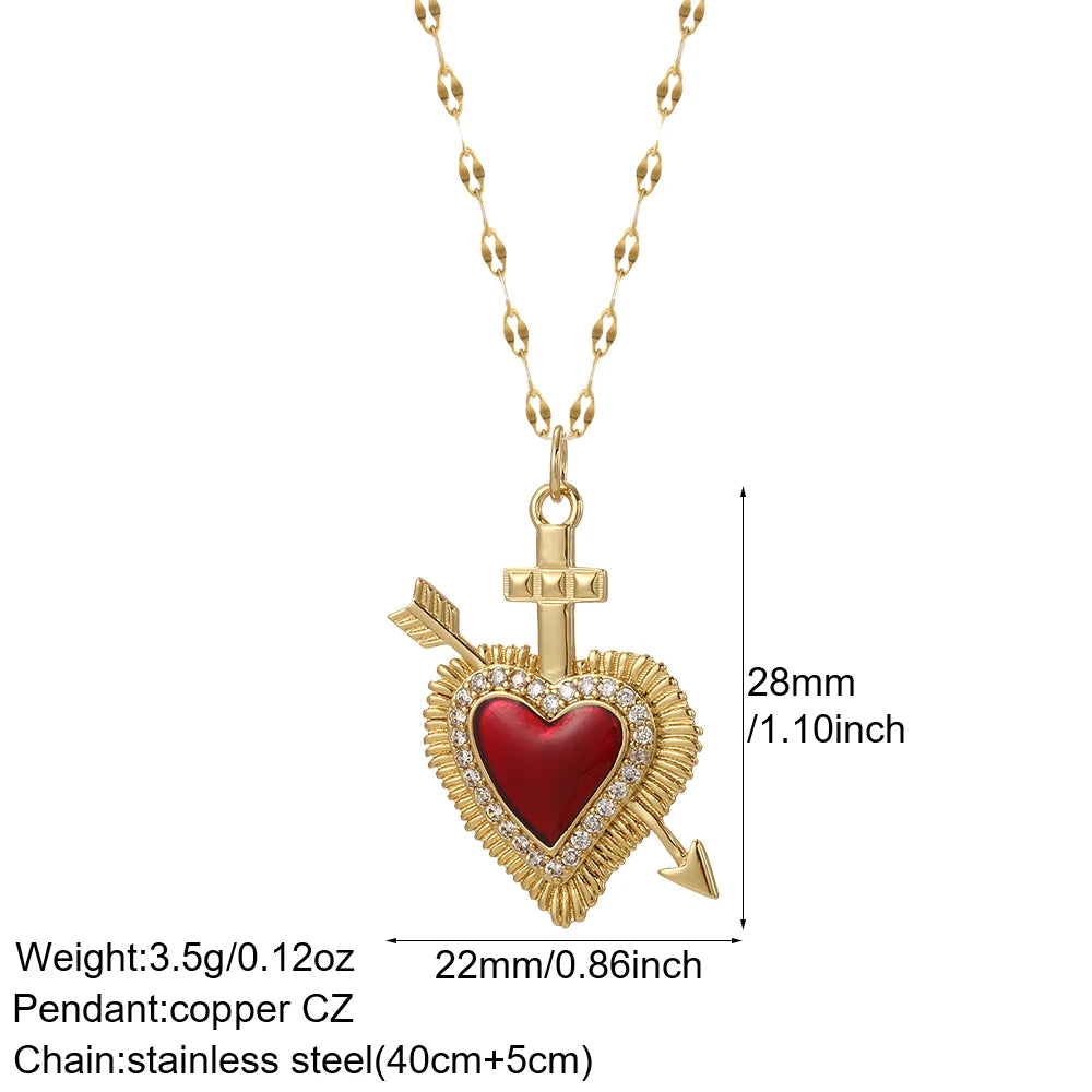 Collier long mauvais œil et cœur doré – modèle 11