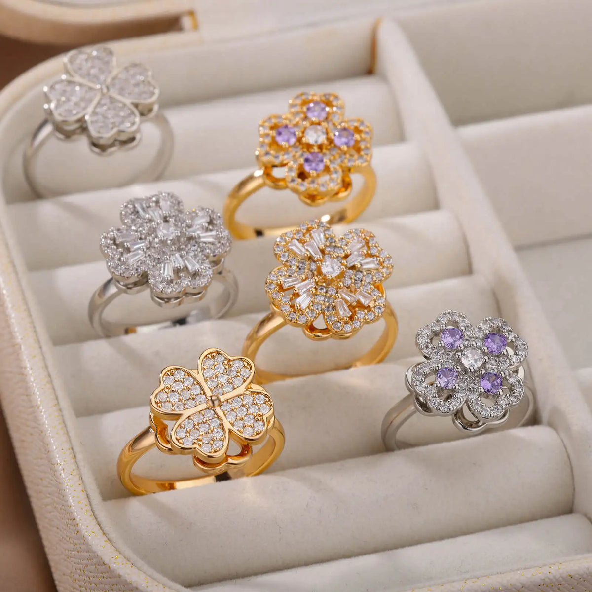 Bague anti-stress spinner trèfle doré – vue 6