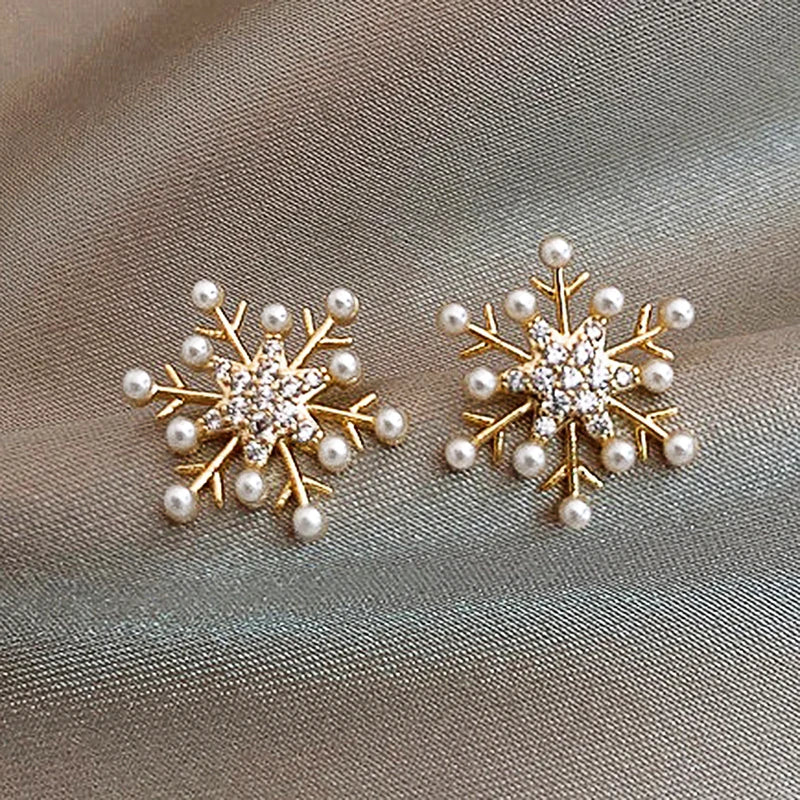 Boucles d'oreilles clous flocon de neige zircon – vue 4