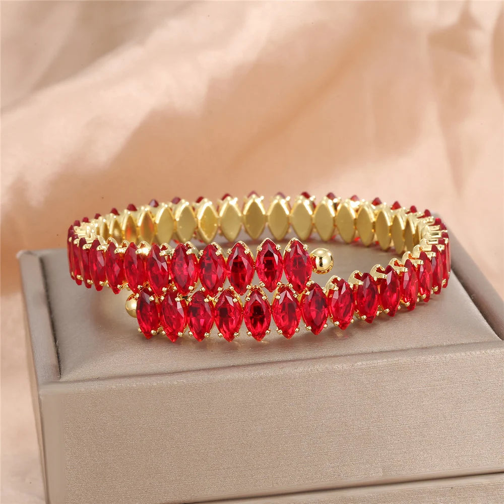 Bracelet ajustable pierres colorées – Rouge
