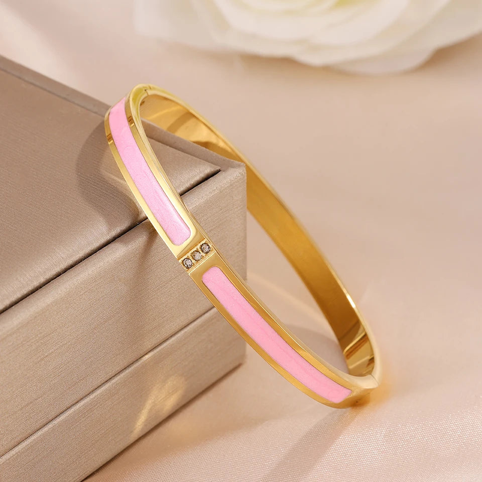 Bracelets dorés zircon rose - Harmonia Ibiza