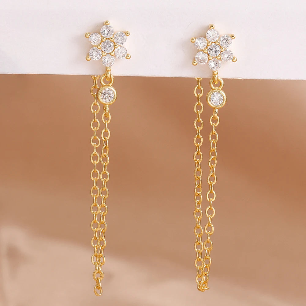Boucles d'oreilles pendantes étoiles zircon – Doré – modèle 4