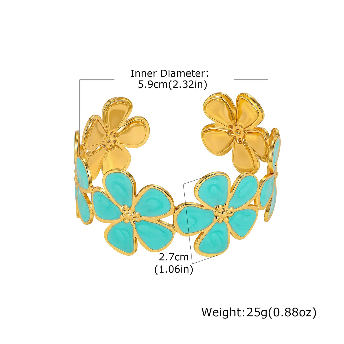 Bracelet jonc ouvert émail floral – Bleu