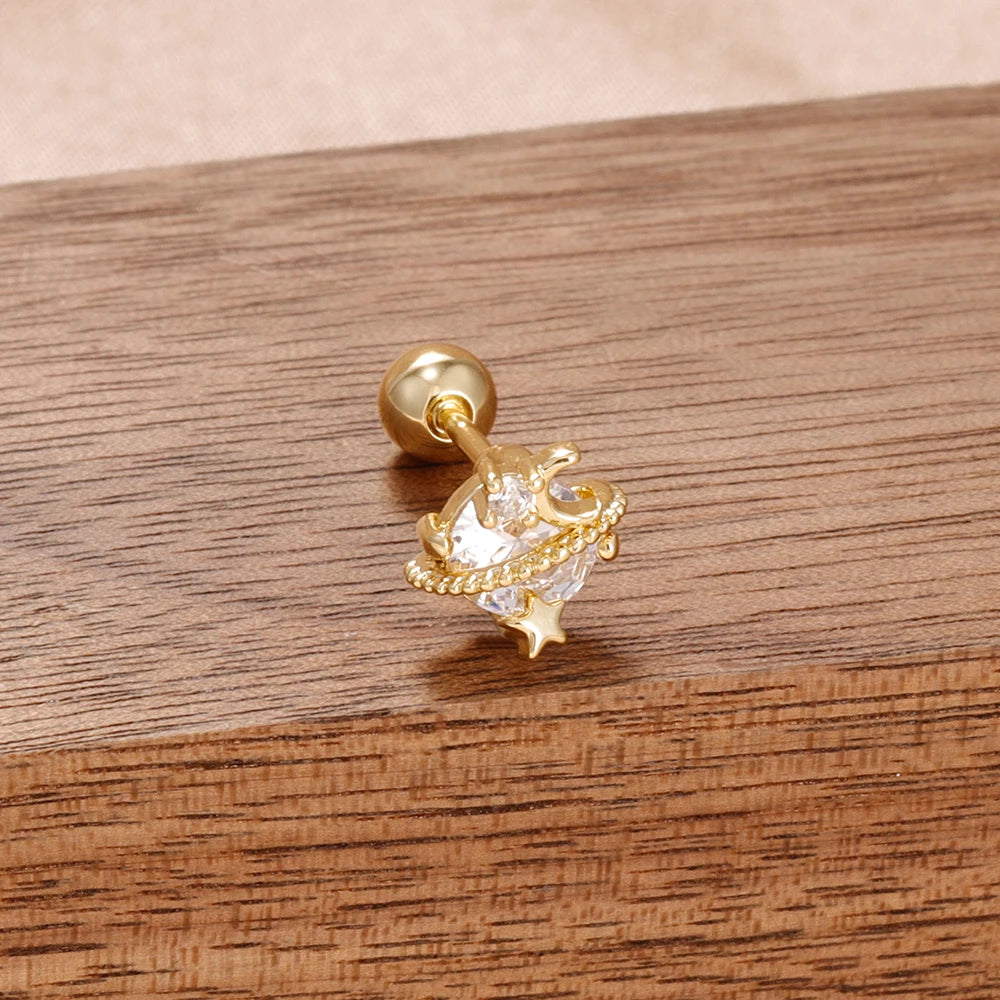 Puces d'oreilles cœur zircon – Doré – blanc
