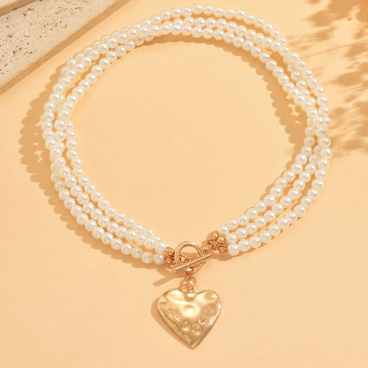 Collier multi-rangs perles cœur martelé - Harmonia Ibiza