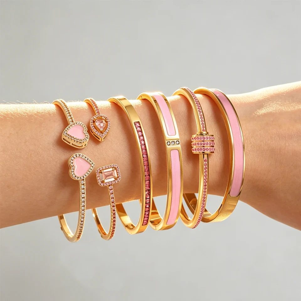 Bracelets dorés zircon rose - Harmonia Ibiza