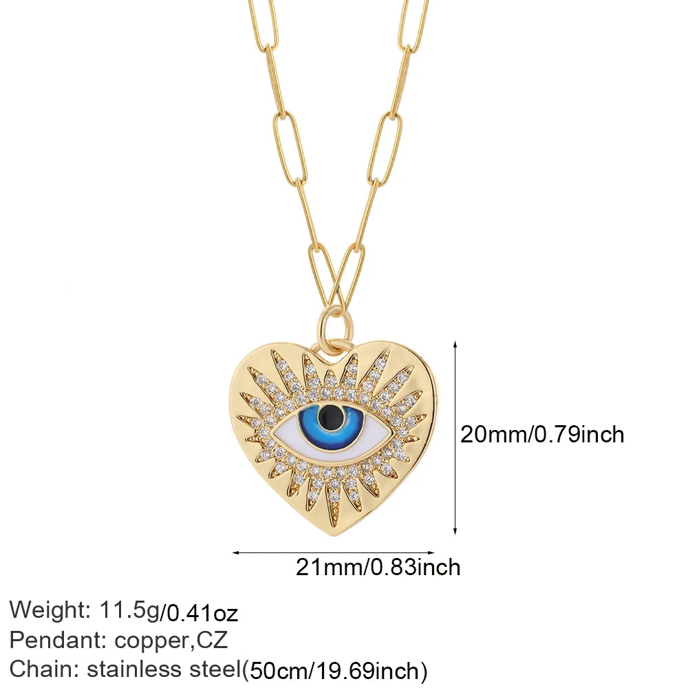 Collier long mauvais œil et cœur doré – modèle 26