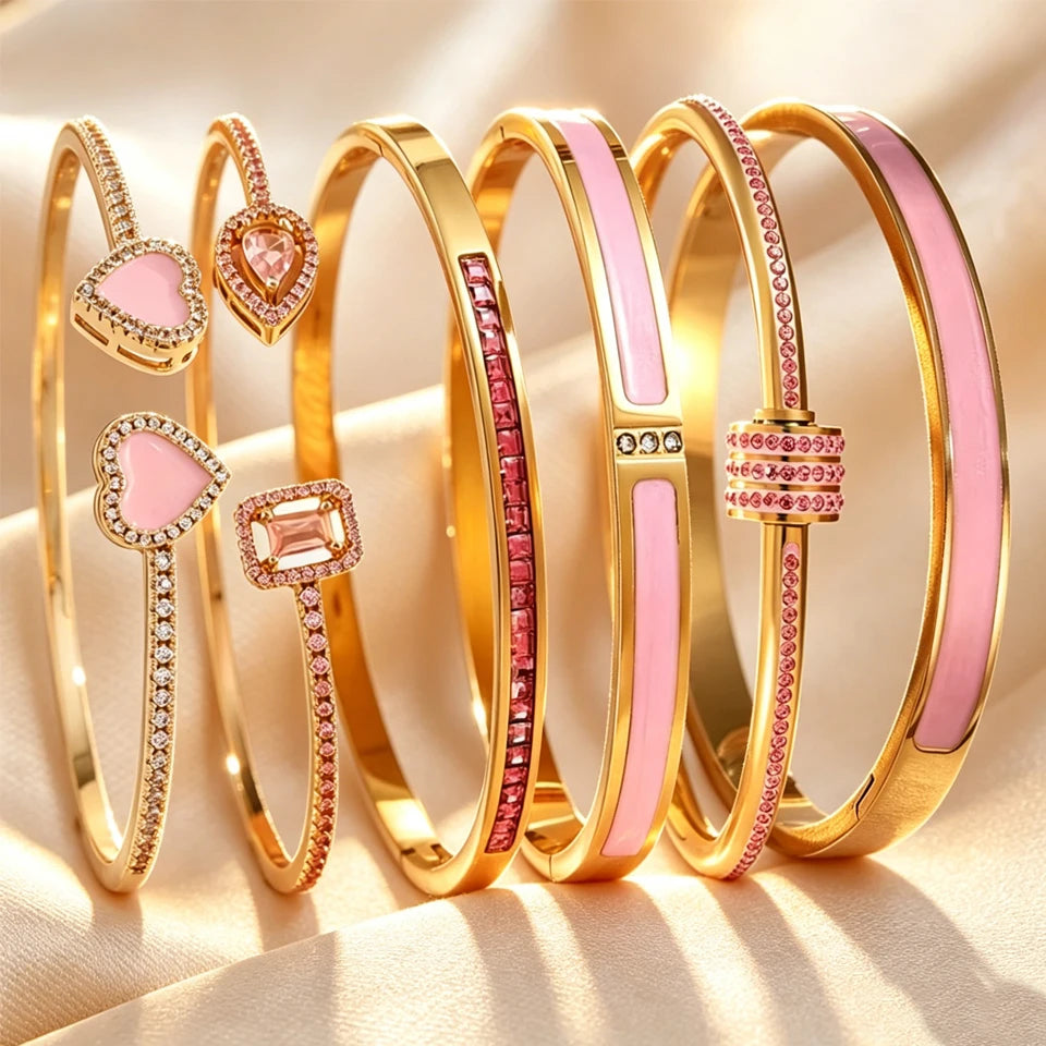 Bracelets dorés zircon rose - Harmonia Ibiza