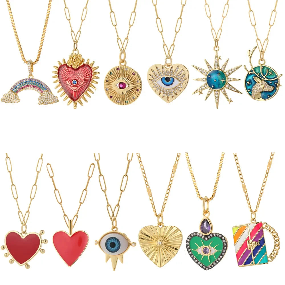 Collier pendentif cœur, étoile et mauvais œil – Harmonia Ibiza