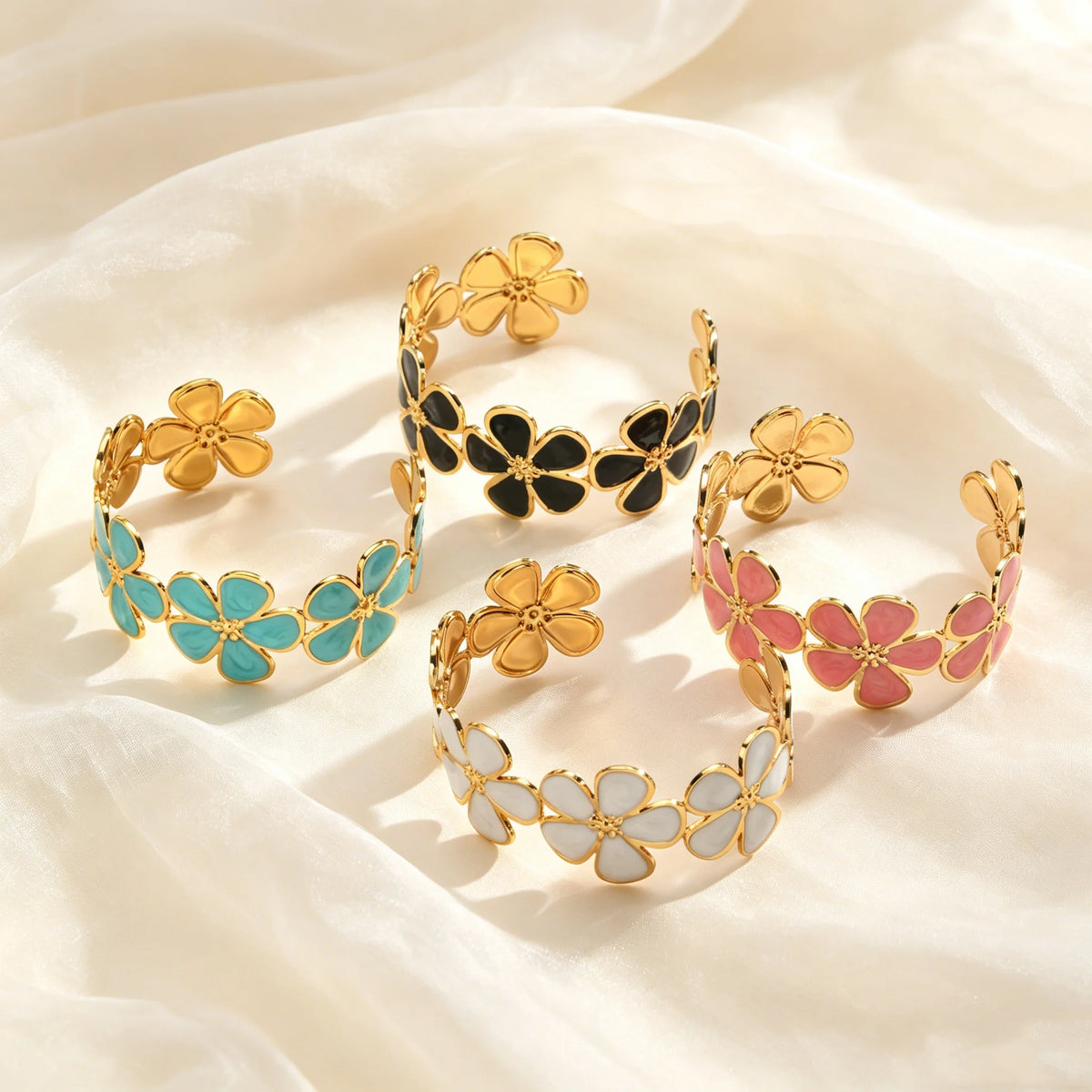 Bracelet jonc ouvert émail floral – vue 2