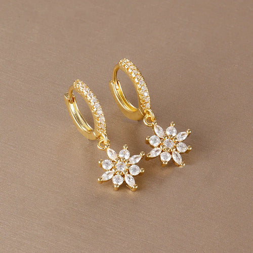 Boucles d'oreilles pendantes étoiles zircon – Doré – modèle 1