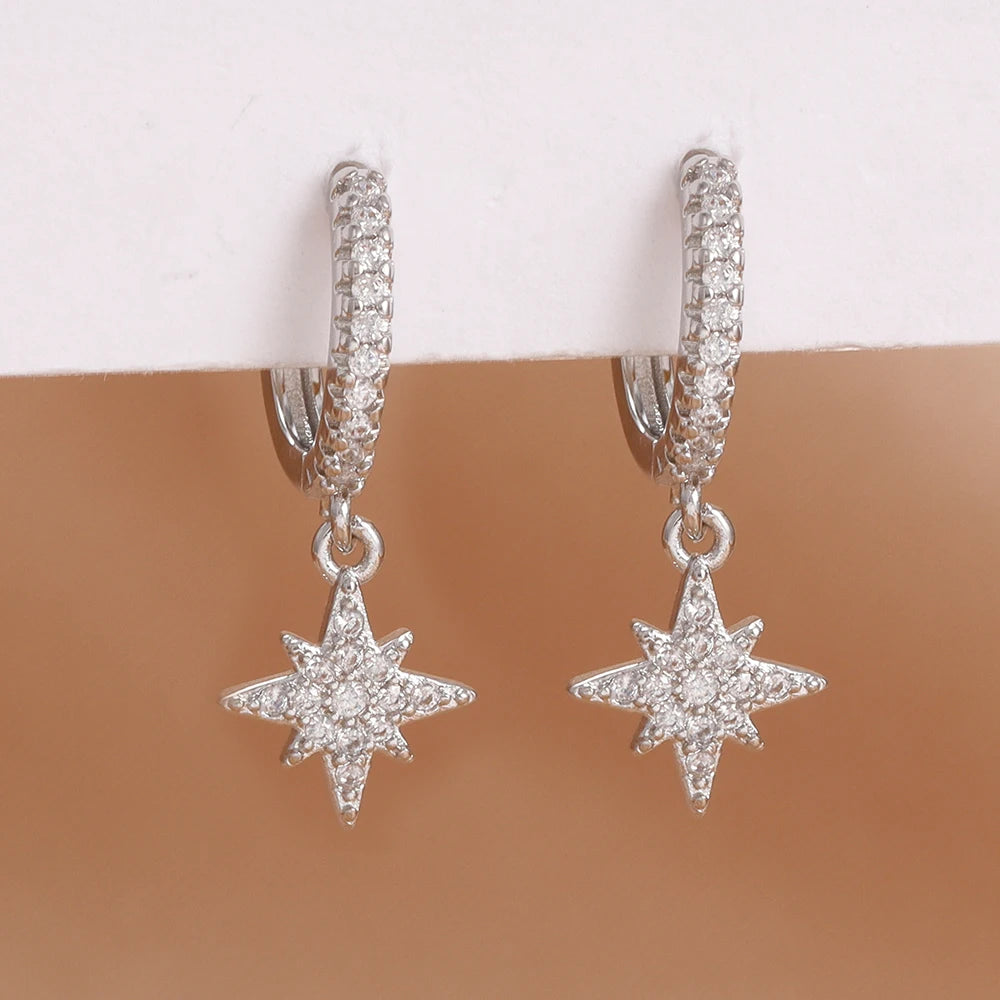 Boucles d'oreilles pendantes étoiles zircon – Argenté – modèle 5
