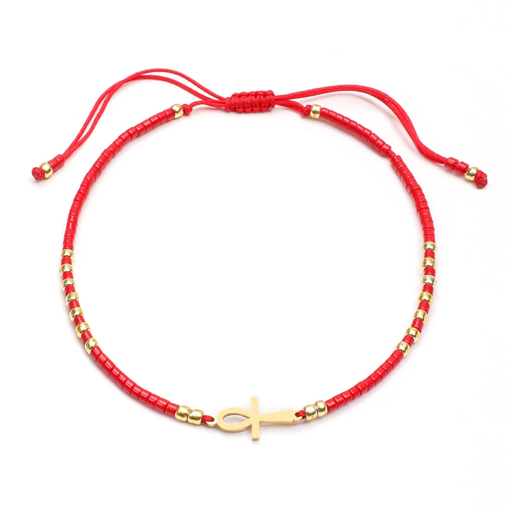 Bracelet fin perles de verre colorées – Rouge