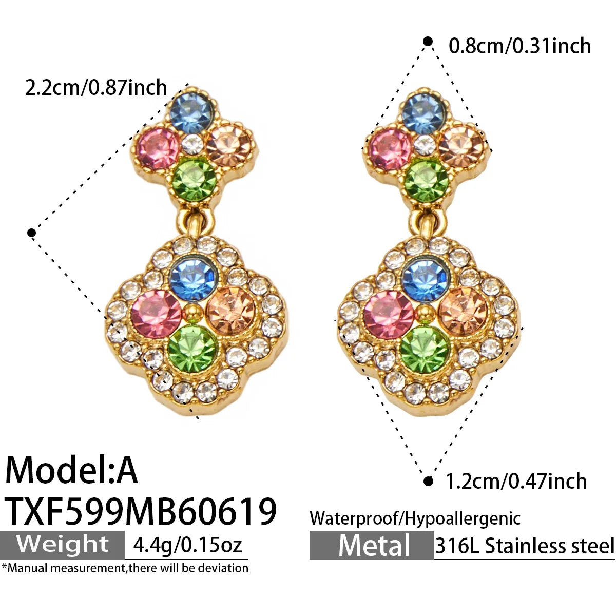Parure zircons multicolores – Boucles d'oreilles B – coloris H