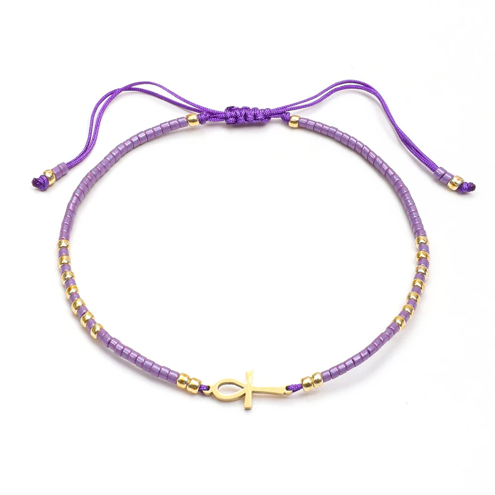 Bracelet fin perles de verre colorées – Violet