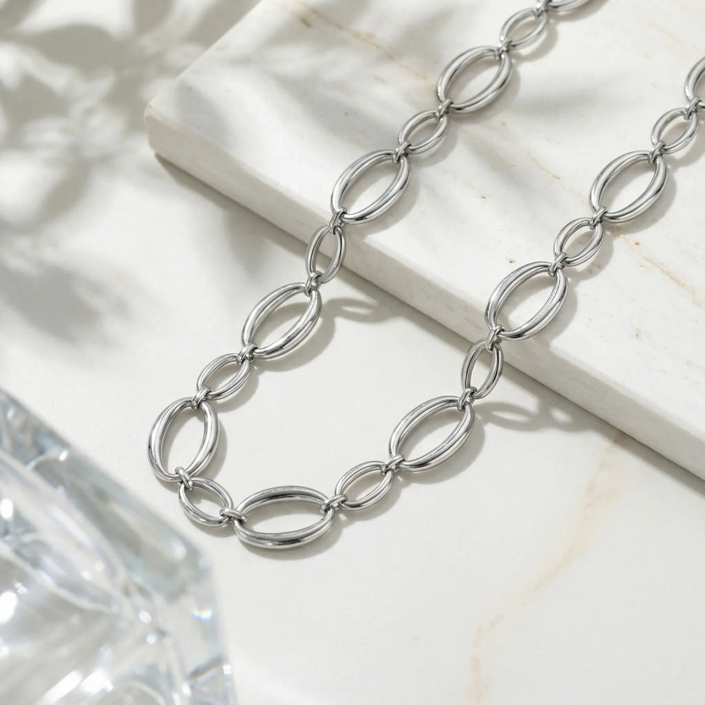 Collier ras-du-cou maillons épais – Argenté