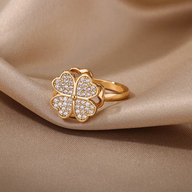 Bague anti-stress spinner trèfle doré – vue 3