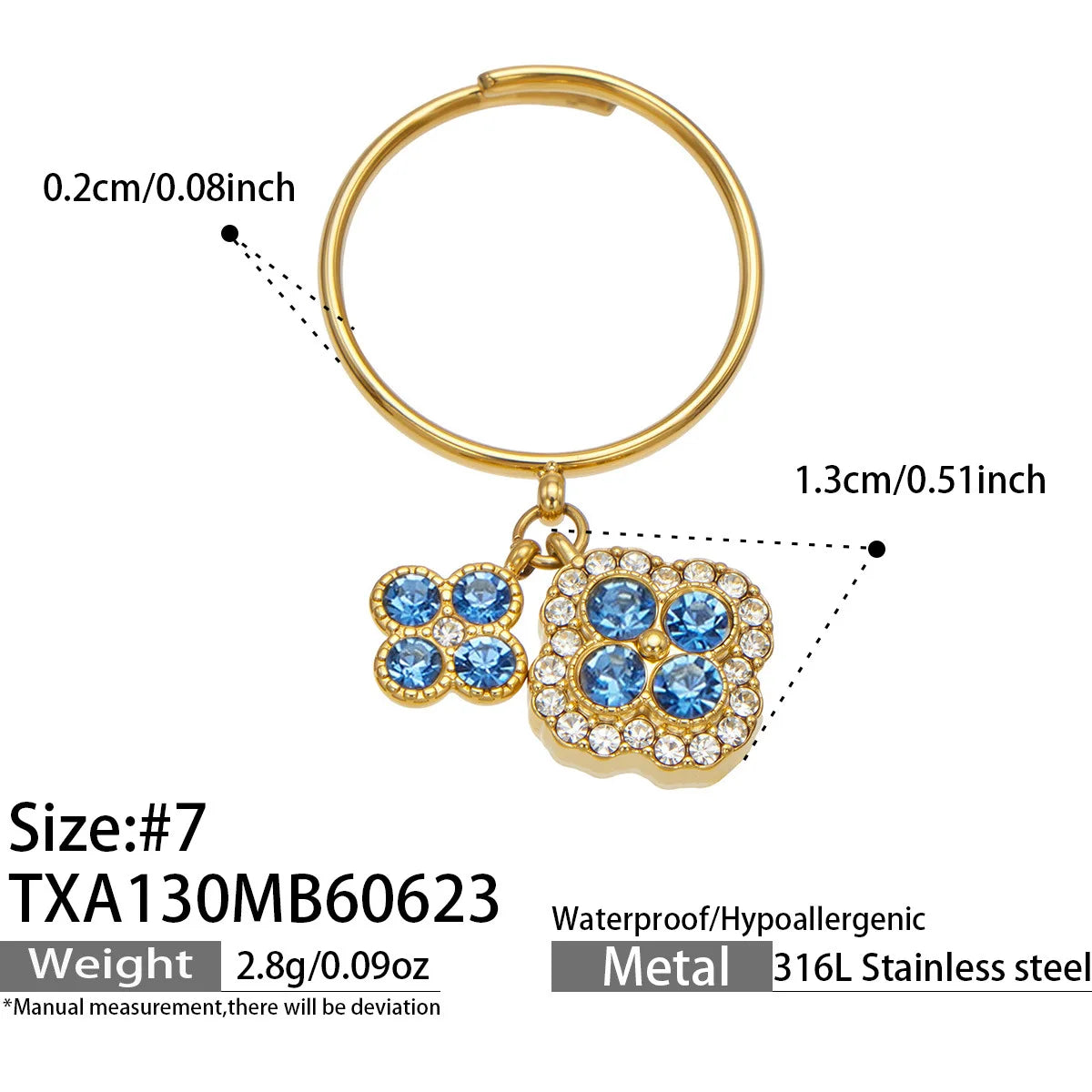 Parure zircons colorés – Bague – bleu