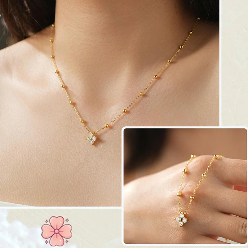 Collier pendentif trèfle strass doré – vue 6
