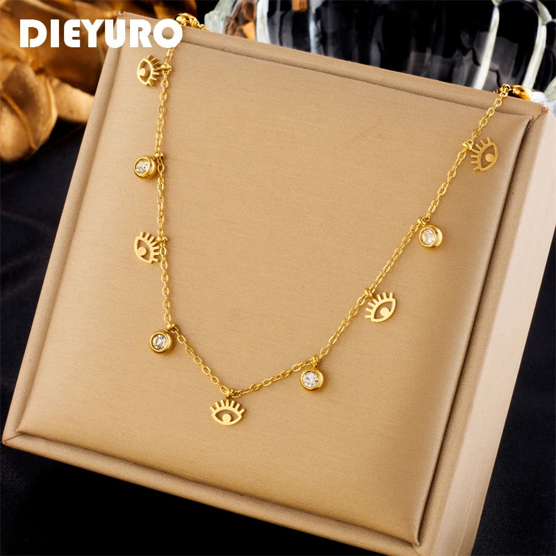 Collier acier inoxydable pendentif œil cristal - Harmonia Ibiza