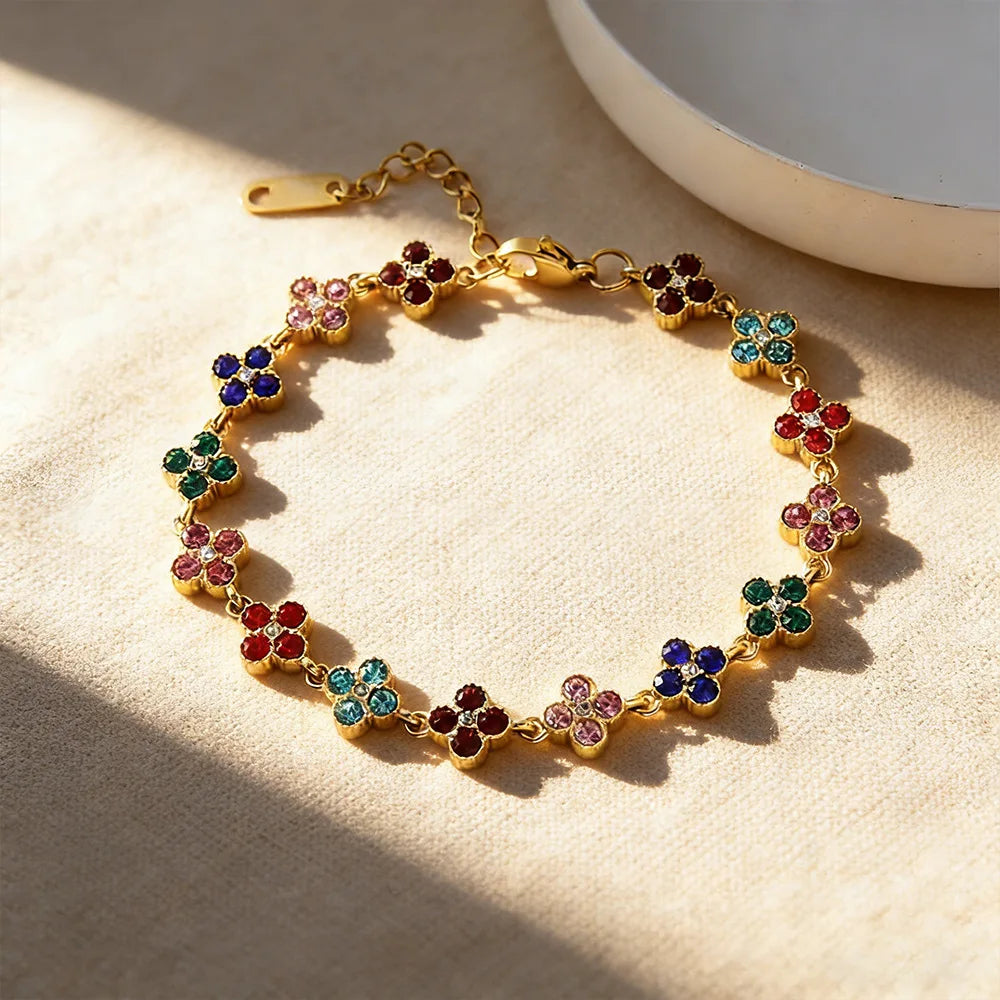Bracelet ajustable fleurs zircon - Harmonia Ibiza