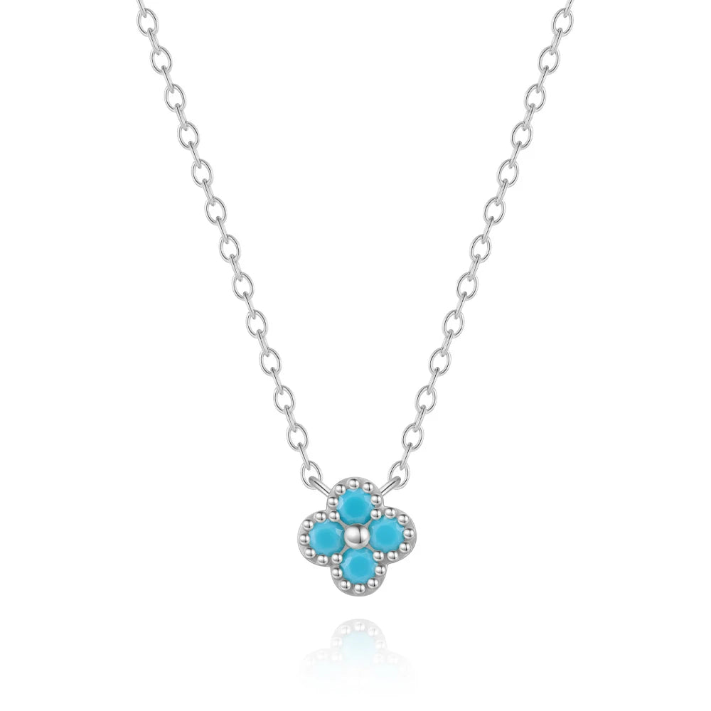 Collier trèfle porte-bonheur turquoise – Modèle 4 / 45 cm