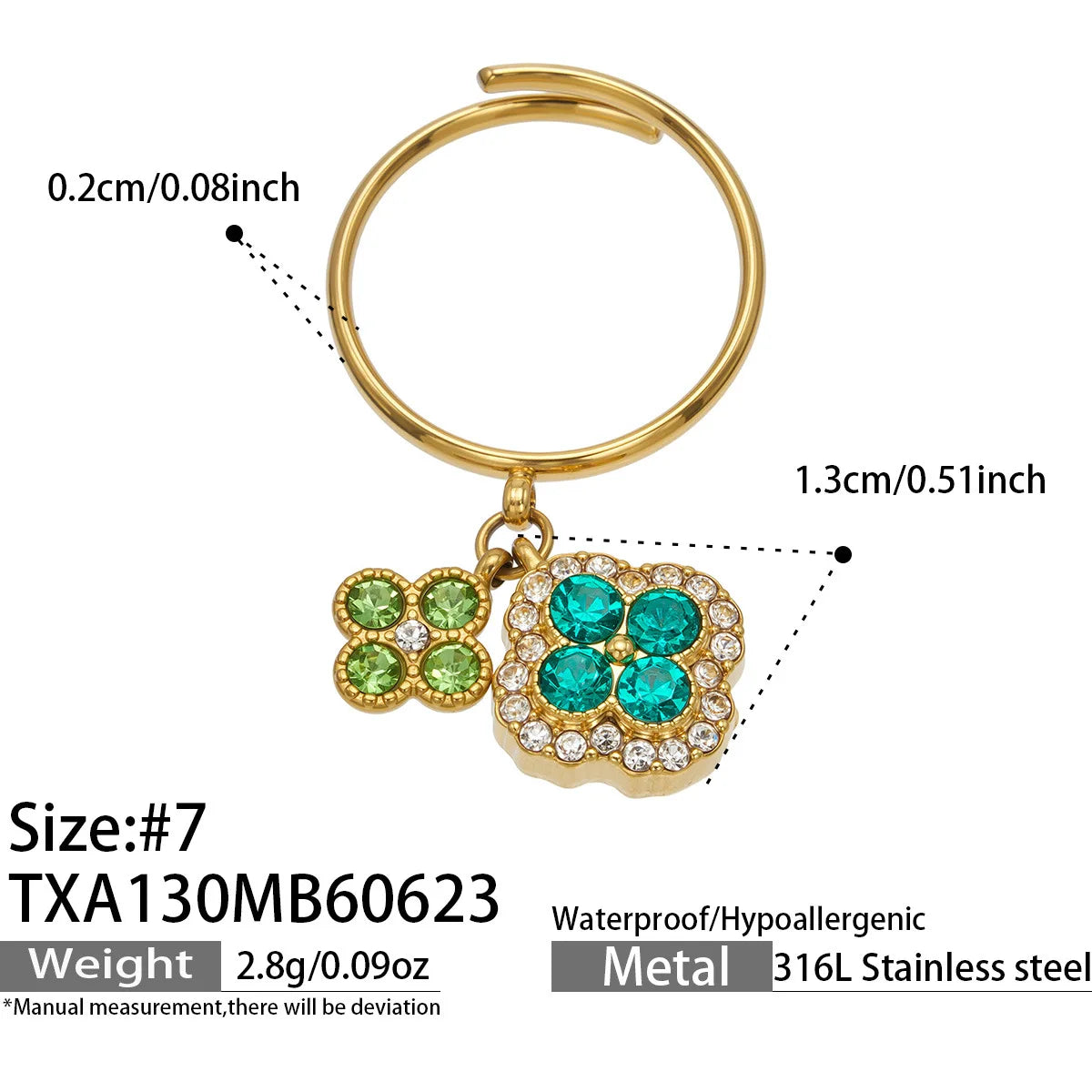 Parure zircons colorés – Bague – vert
